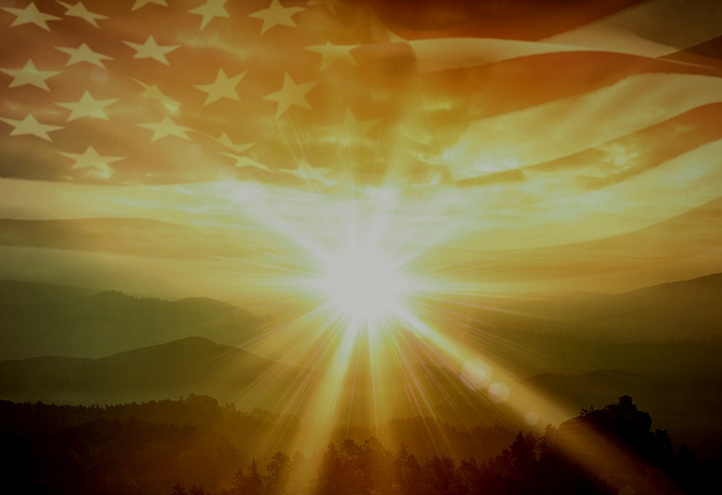Sunset background with US flag